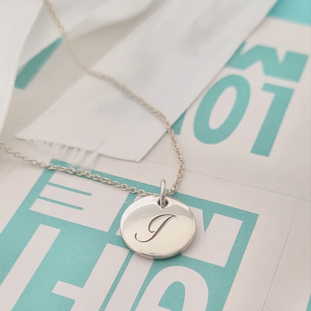 Tiffany &Co Initial Letter (( I )) 925 sterling silver necklace 16"